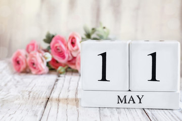 White wood calendar blocks with the date May 11 th for National Women's Checkup Day. Selective...