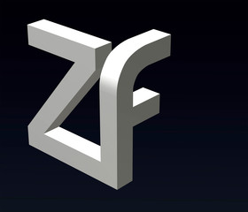 Font stylization of the letters Z and A, B, C, D, E, F, G, H, J, K, L, M, N, O, P, Q, R, S, X, Y, Z, font composition of the logo. 3D rendering.