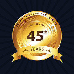 45th years anniversary golden label with ribbon