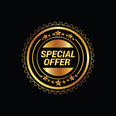 Special offer gold badge, Discount advertisement banner.