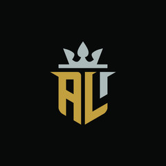 Initial Letter AL with Shield King Logo Design