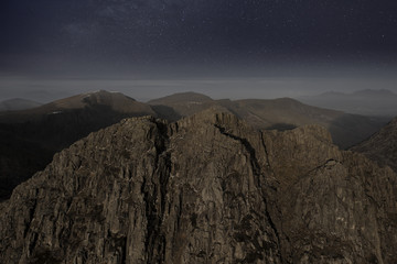 Snowdonia at night with a wonderful view of Tryfan mountain in Wales