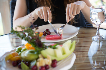 Obraz na płótnie Canvas mixed summer fruits on the table