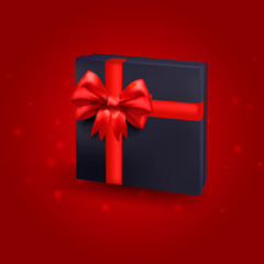 dark blue gift box with bright red bow vector illustration
