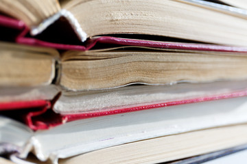 Stack of open books. Set of old open paper books close-ap.