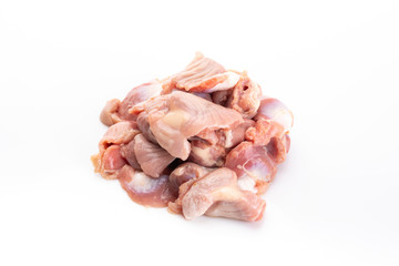 Chicken gizzards isolated on a white background. Chicken stomaches.