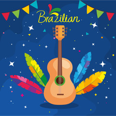 poster of brazilian carnival with guitar and decoration vector illustration design