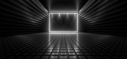 Obraz premium Beautiful composition of white neon lights on a black background. 3d rendering image.