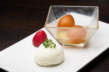 Desserts with ice-cream and strawberry