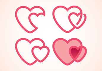 double red love heart icon, happy valentine day, illustration vector