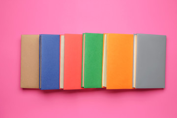 Many books on color background