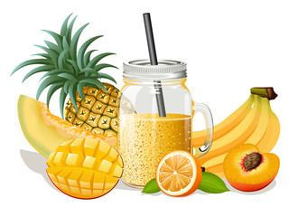  Realistic yellow smoothie. Vector illustration.