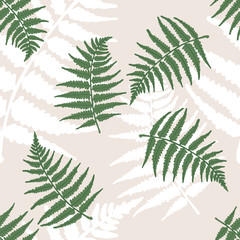 Vector abstract pattern with fern. Beige background with leaves. Pattern for the fabric.