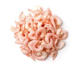 Top view of boiled peeled shrimps