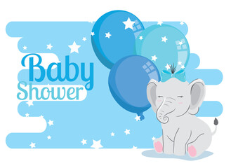 baby shower card with elephant and balloons helium vector illustration design