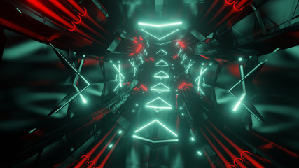 futuristic neon light tunnel background illustration 3d render