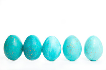 Beautiful easter eggs on a white background, place for text, isolation,