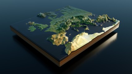 Relief map of Europe - 3D render 