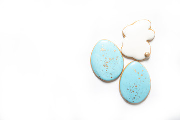 Easter cookies on a white background, Easter eggs, Easter cookies, Place for text,