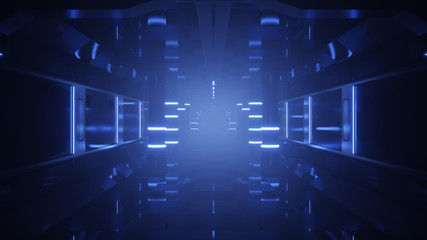 endless tunnel with neon lights 3d render 