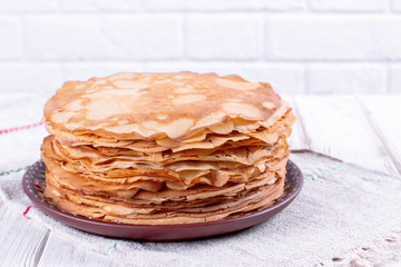 Thin homemade pancakes. Russian bliny. Maslenitsa