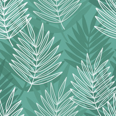 Tropical palm leaves seamless pattern. Vector illustration. Hand drawn turquoise background for fabric, textile and wallpaper
