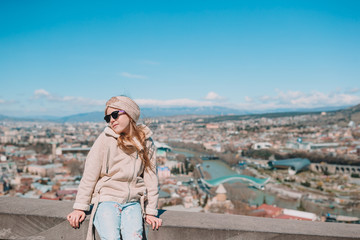 Tbilisi city panorama. Old city, new Summer Rike park, river Kura, the European Square and the Bridge of Peace