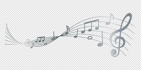 music notes melody on transparent background	