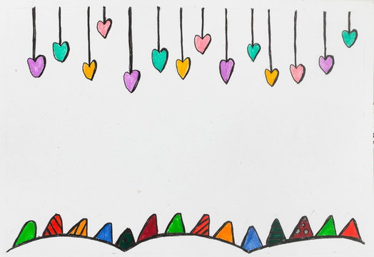 Heart and triangle flag background doole style