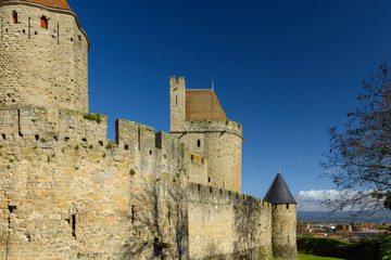 Fototapeta na wymiar View of the Wall and castle of Carcassonne