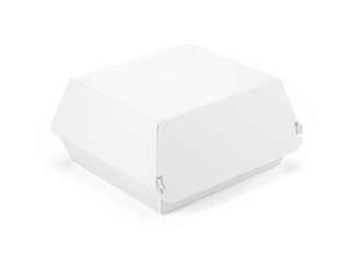 Fototapeta premium White food box isolated on white background. Packaging for burger, lunch, fast food, sandwich. Product pack template. 3d rendering
