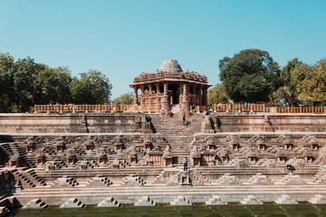 View of the Sun Temple of the Modhera along with its step well in Gujarat, India