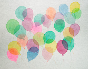 Sfondo con palloncini colorati ad acquerello isolati su sfondo bianco