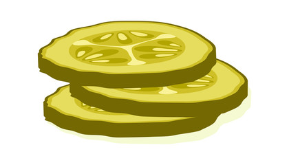 Pickled cucumber slice isolated on white background. Marinated pickled cucumber isolated. Vector Illustration.
