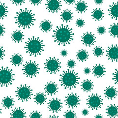 Corona Virus seamless pattern on white background. Pathogen respiratory coronavirus 2019-nCoV from Wuhan, China. Vector template for fabric, poster, banner, flyer, etc.