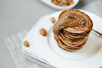 Diet Vegetarian Pancakes with Natural Nut Paste