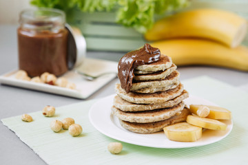 Diet Vegetarian Pancakes with Natural Nut Paste