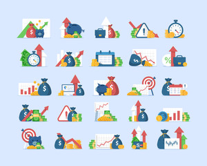 finance icons set,revenue increase,Compound interest, added value,flat design icon vector illustration 