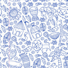 Naklejka premium African pattern with tribal elements and animals