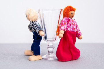 Concept .. Alcoholism. Breaking the relationship between a man and a woman. Psychological training