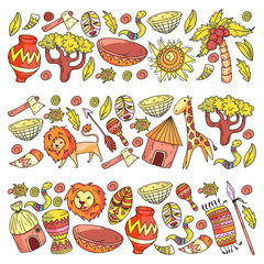Ethnic pattern kids fabric, textile, nursery wallpaper. Vector illustration. African animals, tribal elements for little children, kids.