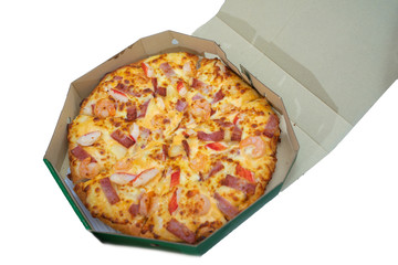 pizza in the box isolated on white background