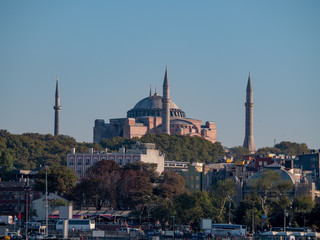 Fototapeta na wymiar Hagia Sofia museum exterior in the tourist area of Istanbul, Turkey