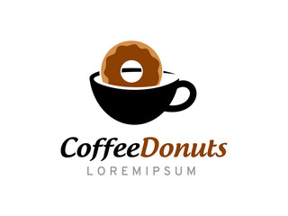 Coffee donuts logo template design, icon, symbol