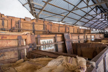 Madagascar cacao boxes at farm close to Ambanja