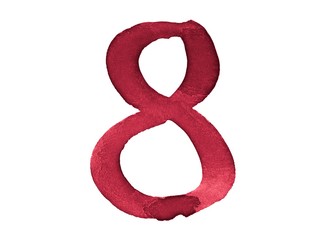 Watercolor numbers, hand-drawn by brush. Burgundy vintage symbol. Template for greetings, design, postcards, decoration.