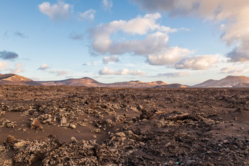Volcanic landscape of Timanfaya National Park on island Lanzarote