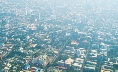 landscape look down from the airplane, weather was dust smoke Bangkok, Thailand