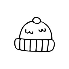 Hat, baby care cute hand drawn doodle vector illustration, sticker, icon, design element. Black monochrome design. Isolated on white background. Easy to change color. Decorative element. Coloring. 