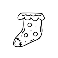 Sock, baby care cute hand drawn doodle vector illustration, sticker, icon, design element. Black monochrome design. Isolated on white background. Easy to change color. Decorative element. Coloring. 